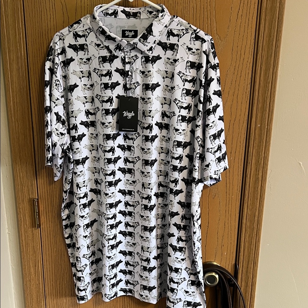 Waggle Black and White Cow Print Polo Shirt